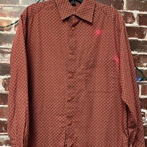 Zegna Sport Men’s Rust Brown Geometric Print Button Down Shirt - Size S